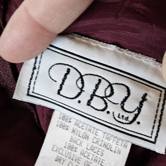 Vintage Womens Medium Velvet Formal Dress Strappy‎ Back Fit N Flare 90s Burgandy - Picture 9 of 11